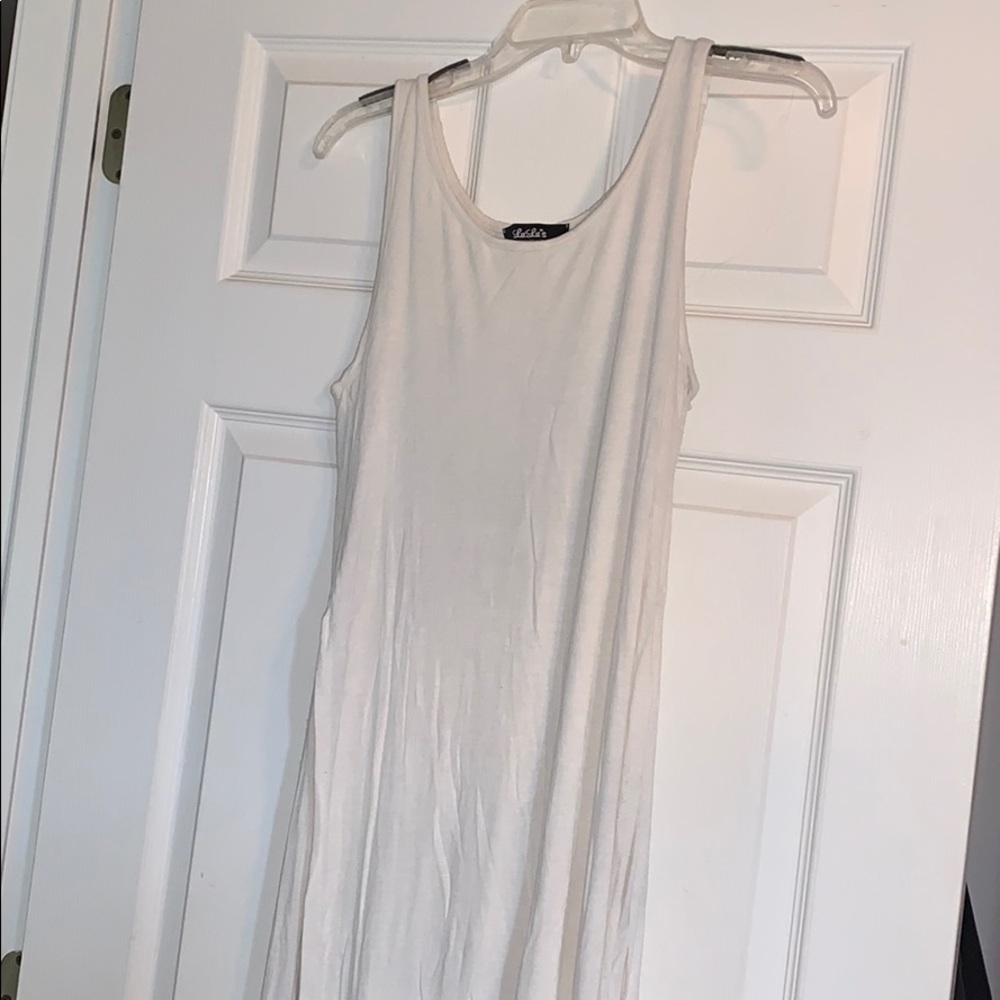 LuLus White Maxi Dress with a double slit